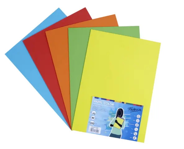 Imagen PAPEL A3 80 GR. 100 H. 5 COLORES INTENSOS. FBS
