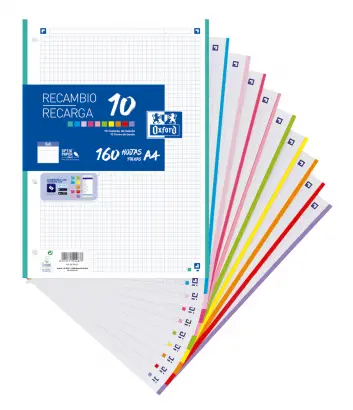 Imagen RECAMBIO A4 5MM 160H. 90 GRS. 10 COLORES. OXFORD