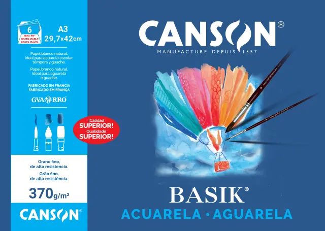 PAPEL CANSON A3 ACUARELA Y TÉMPERA - Papelería Colors