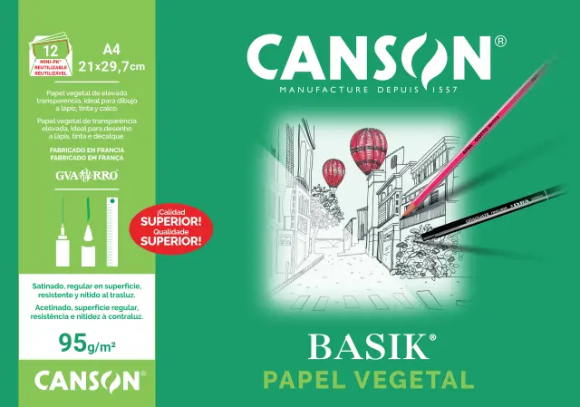 BASIK MINIPACK (12 HOJAS) A4 90 GRAMOS 12 HOJAS PAPEL VEGETAL