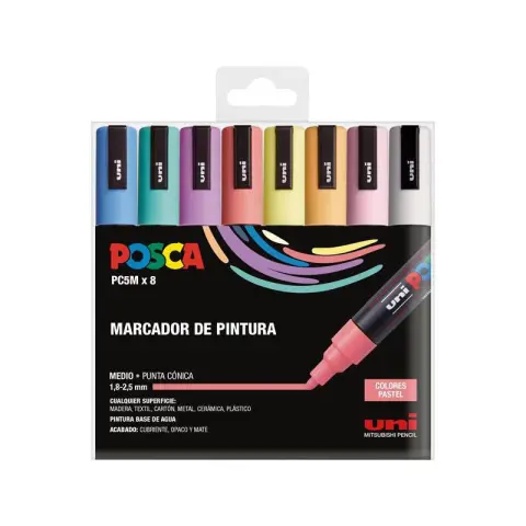 Imagen PACK 8 ROTULADORES PASTEL POSCA PC-5M