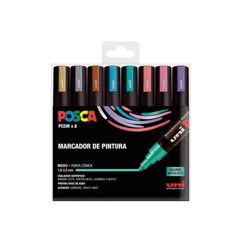 Imagen PACK 8 ROTULADORES METLICOS POSCA PC-5M