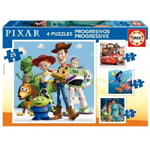 Imagen SET 4 PUZZLES DISNEY PIXAR PROGRESIVOS 12, 16 ,20 Y 25 PZAS. 