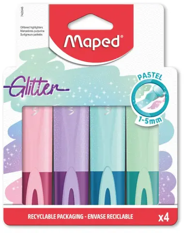 Imagen PACK 4 SUBRAYADORES PASTEL GLITTER. MAPED