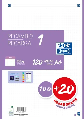 Imagen RECAMBIO A4 5MM 120H. 90GRS. LILA. OXFORD