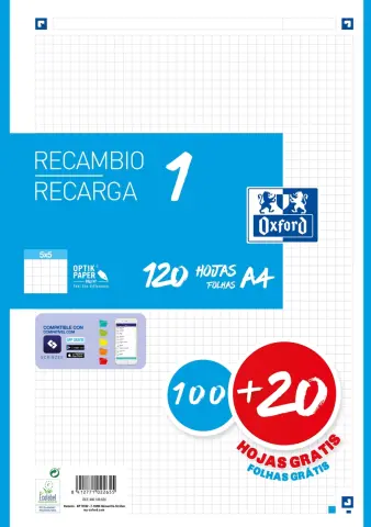 Imagen RECAMBIO A4 5MM 120H. 90GRS. TURQUESA. OXFORD