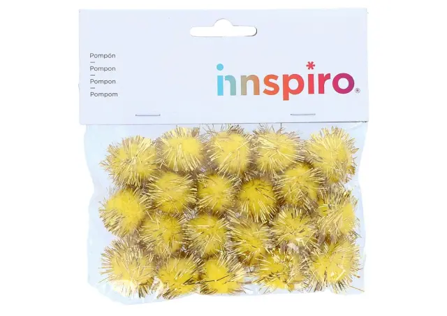 Imagen POMPONES MEDIANOS GLITTER ORO 25MM. INNSPIRO